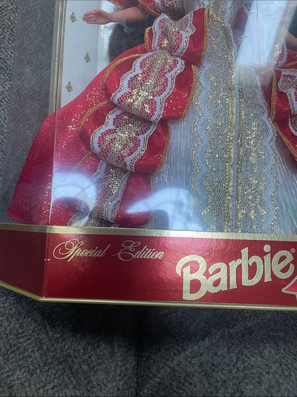 1997 Barbie Holiday Special Edition Doll - Red, White & Gold Festive Gown